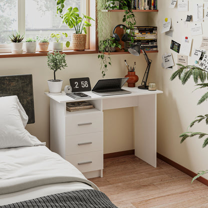 39" Computer Desk with 3 Drawers and Open Shelf, White