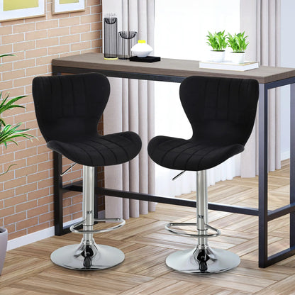 Adjustable Swivel Counter Stools with Linen Fabric, Black (Set of 2)
