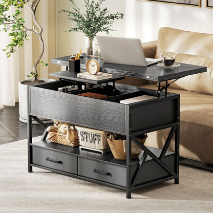Modern Lift-Top Coffee Table with Storage, Distressed Black