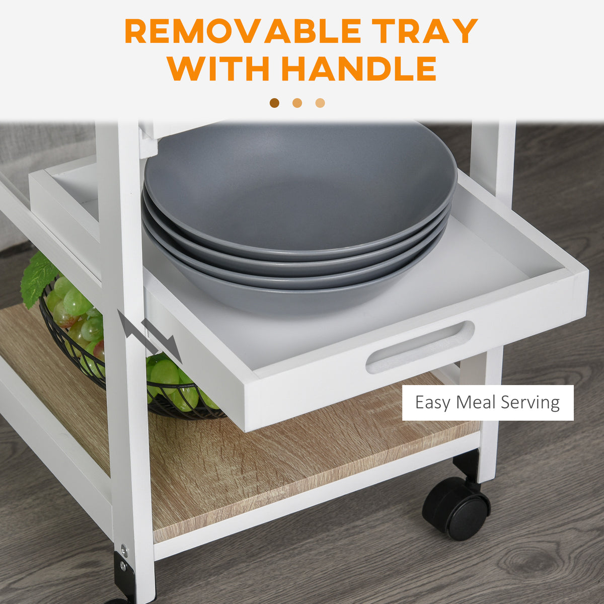 Rolling Kitchen Utility Cart with Drawer and Wire Basket, White
