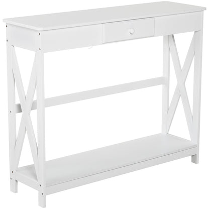 39" X-Design Console Table with Drawer and Storage Shelf, White