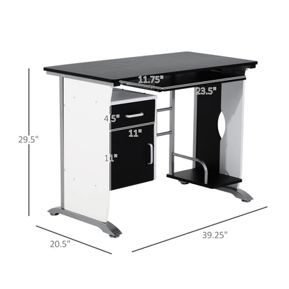 Computer Desk with Keyboard Tray and CPU Stand, Black and White