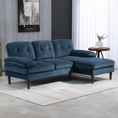 Tufted L-Shaped Corner Sofa with Right Chaise Lounge, Navy Blue