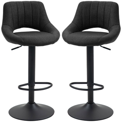 Adjustable Height Swivel Bar Stools with Linen Upholstery, Black (Set of 2)