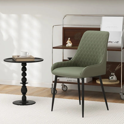 PU Leather Dining Chairs with Diamond Tufting and Metal Legs, Green (Set of 2)