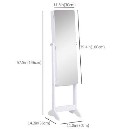 Freestanding LED Lighted Jewelry Armoire with Full-Length Mirror, White