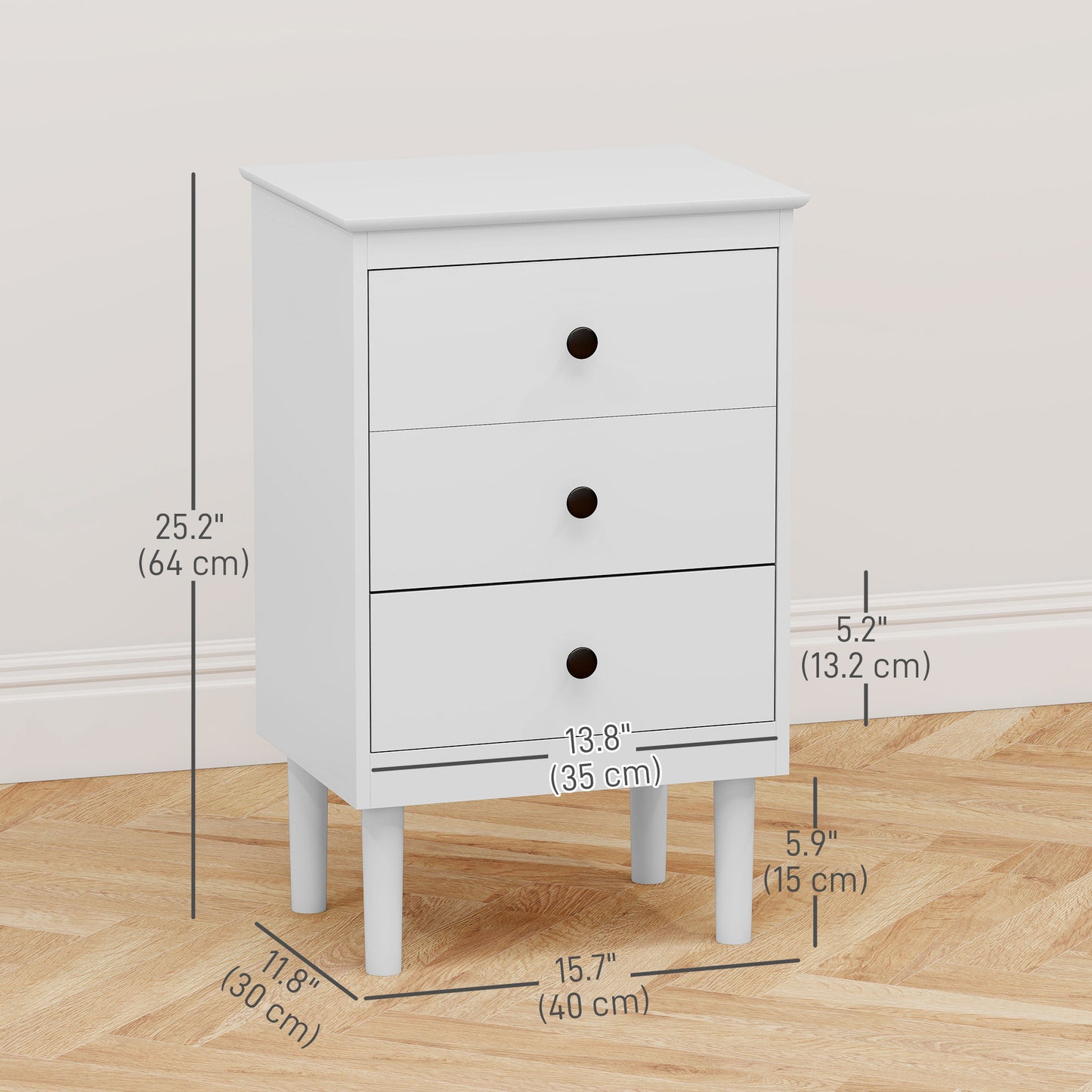 3-Drawer Modern Bedside Tables with Anti-Tip Design, White (Set of 2)