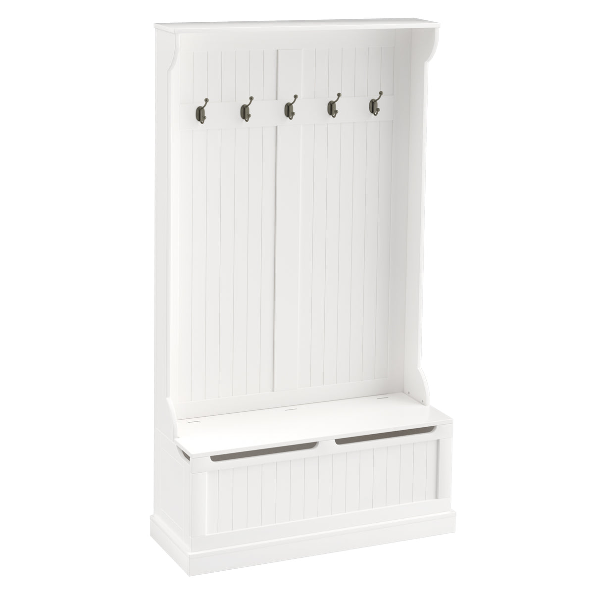 71" Hall Tree with Storage Bench and Coat Hooks, Cream White