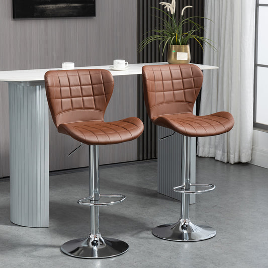 Adjustable Swivel Counter Stools with PU Leather, Brown (Set of 2)