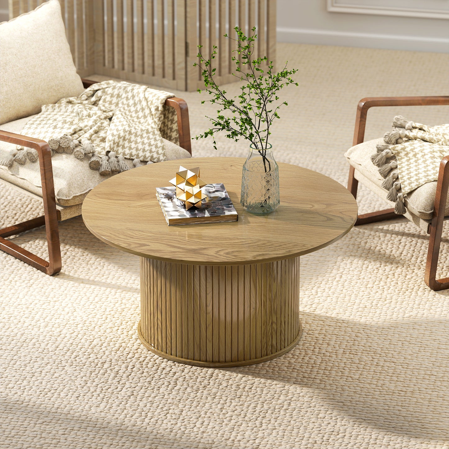 Modern Coffee Table with Storage Shelf, Oak