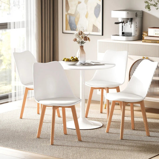 Round Dining Table Set with 4 Padded Chairs and Pedestal Base, White