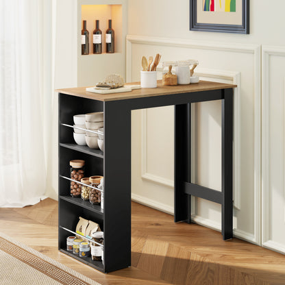 Round Drop-Leaf Dining Table with Storage Shelf, White and Natural Wood