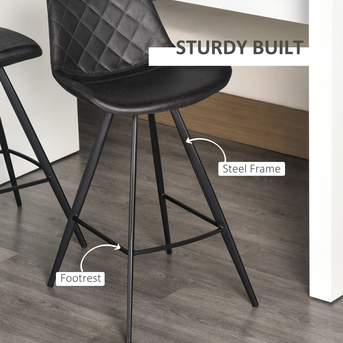 Bar Stools with Microfiber Upholstery, Black (Set of 2)