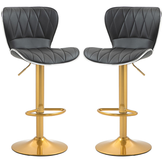 Adjustable Swivel Bar Stools with PU Leather Upholstery, Black (Set of 2)
