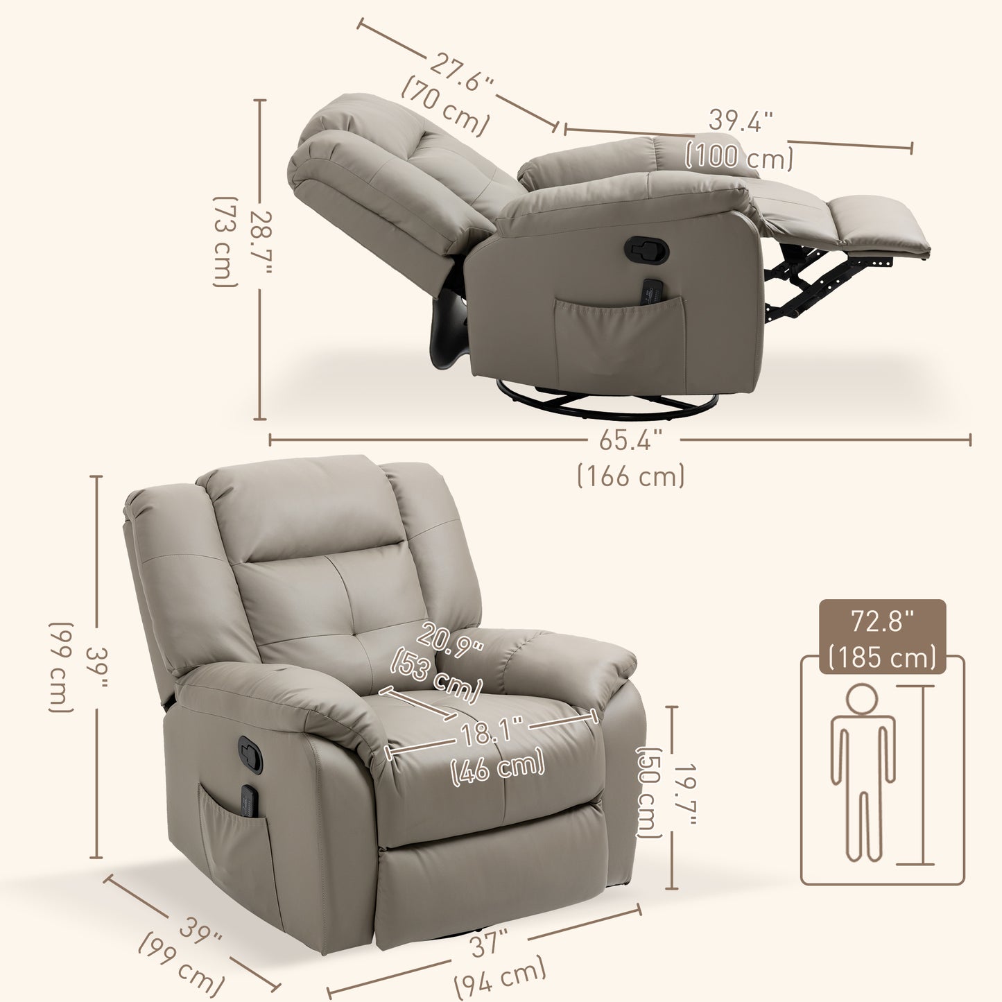 Luxury Massage Recliner Chair with 8 Vibration Points, Grey