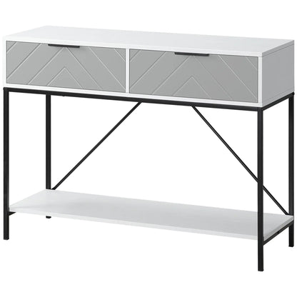 39" Modern Console Table with Herringbone Pattern Drawers, White