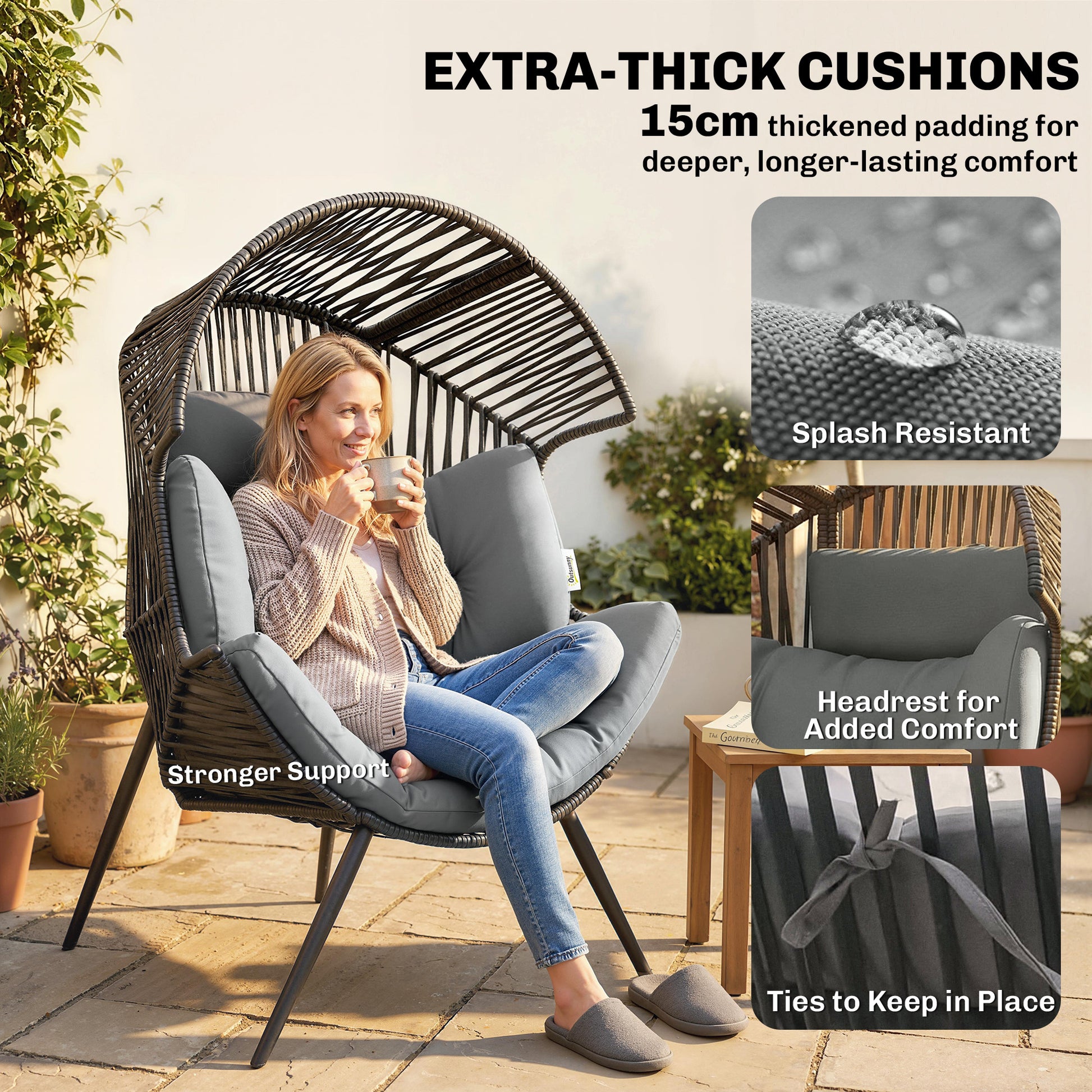 Grey Wicker Indoor-Outdoor Egg Chair with Cushion