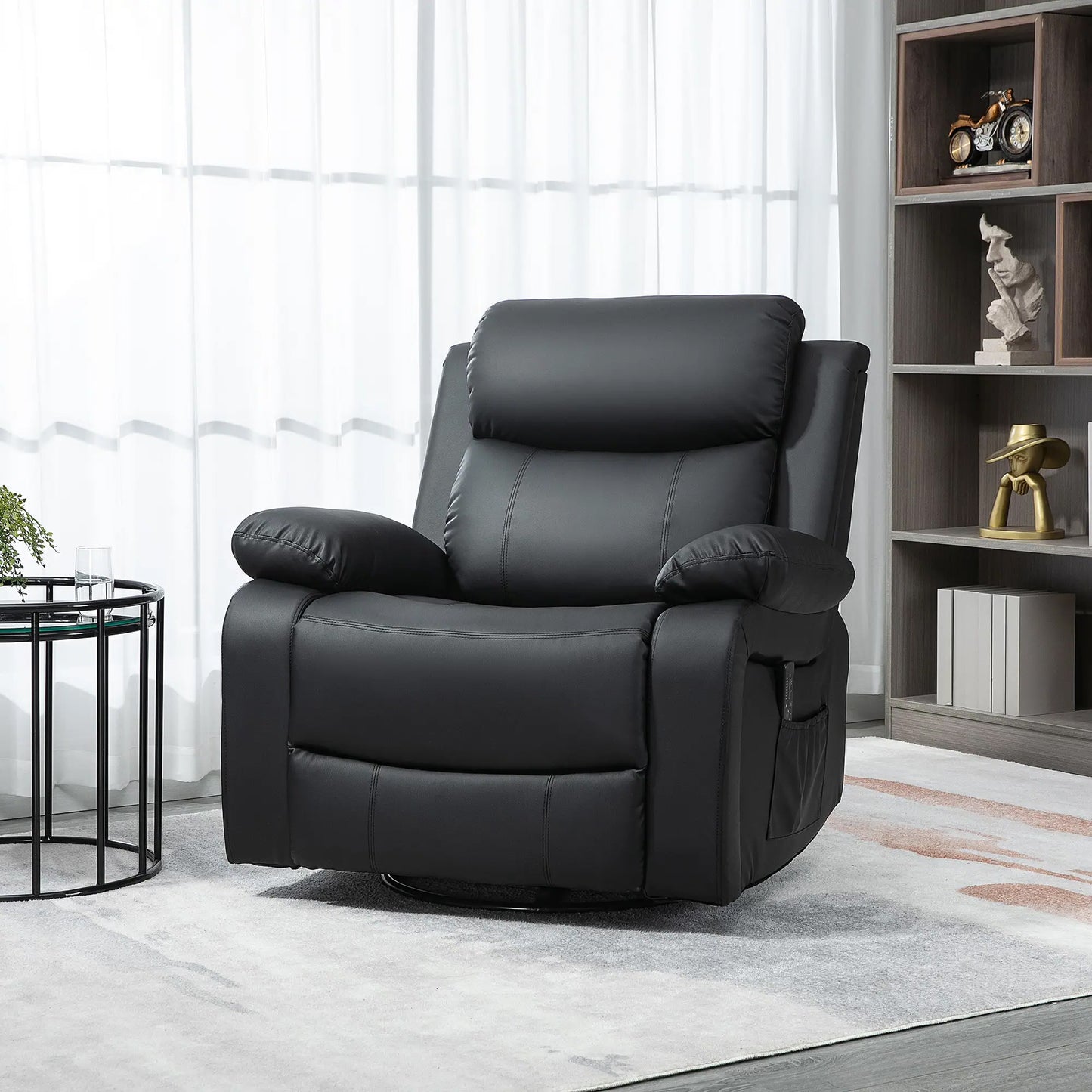 PU Leather Massage Recliner Chair with Swivel Base, Black