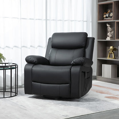 PU Leather Massage Recliner Chair with Swivel Base, Black