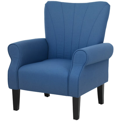 Fabric Wingback Accent Chair with Wood Legs, Dark Blue