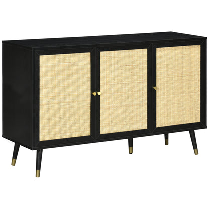 Boho Sideboard Cabinet with Rattan Doors, Black