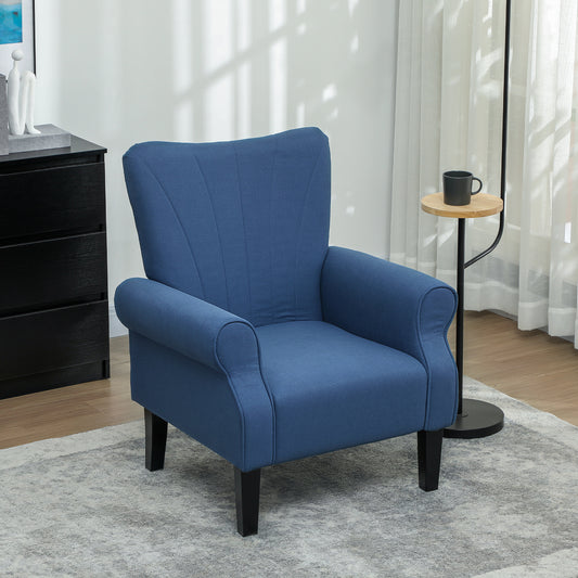 Fabric Wingback Accent Chair with Wood Legs, Dark Blue