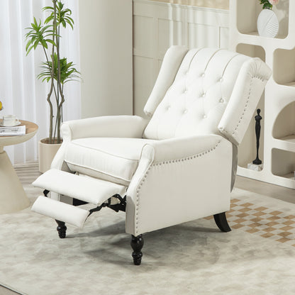 Wingback Reclining Chair with Button Tufting, Cream White