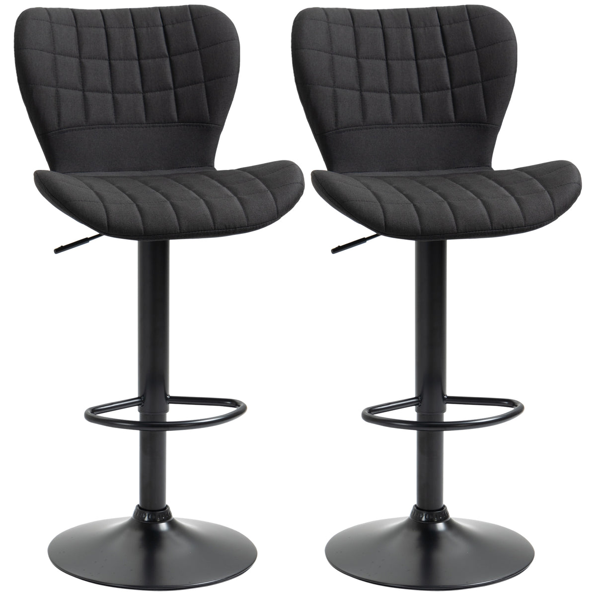 Adjustable Swivel Bar Stools with Linen Upholstery and Footrest, Black (Set of 2)