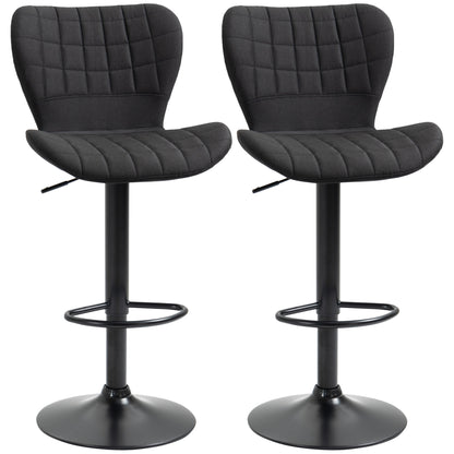 Adjustable Swivel Bar Stools with Linen Upholstery and Footrest, Black (Set of 2)