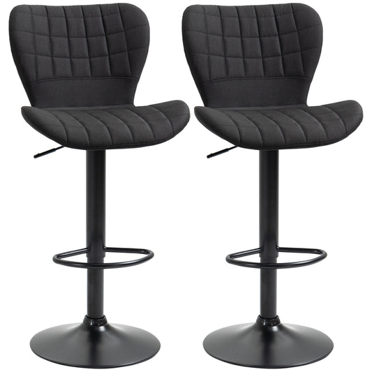 Adjustable Swivel Bar Stools with Linen Upholstery and Footrest, Black (Set of 2)