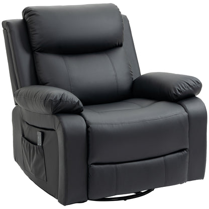 PU Leather Massage Recliner Chair with Swivel Base, Black