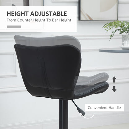 Adjustable Swivel Bar Stools with PU Leather Upholstery and Footrest, Black (Set of 2)