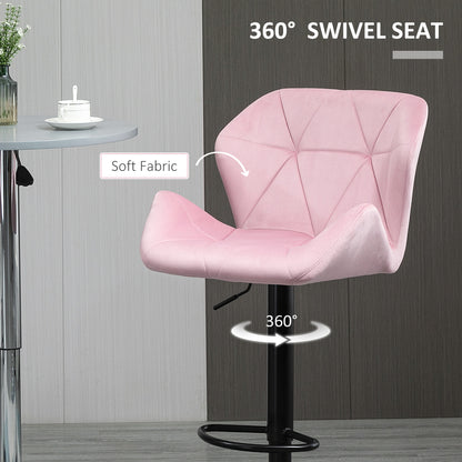 Velvet-Touch Adjustable Height Bar Stools with Diamond Tufting, Pink (Set of 2)