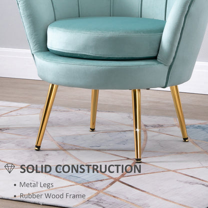 Modern Velvet Accent Chair with Lotus Backrest and Gold Legs, Green
