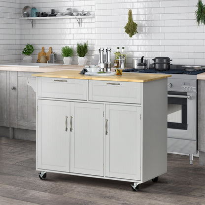 Rolling Kitchen Island Cart with Towel Rack and 3 Cabinets and 2 Drawers, Grey