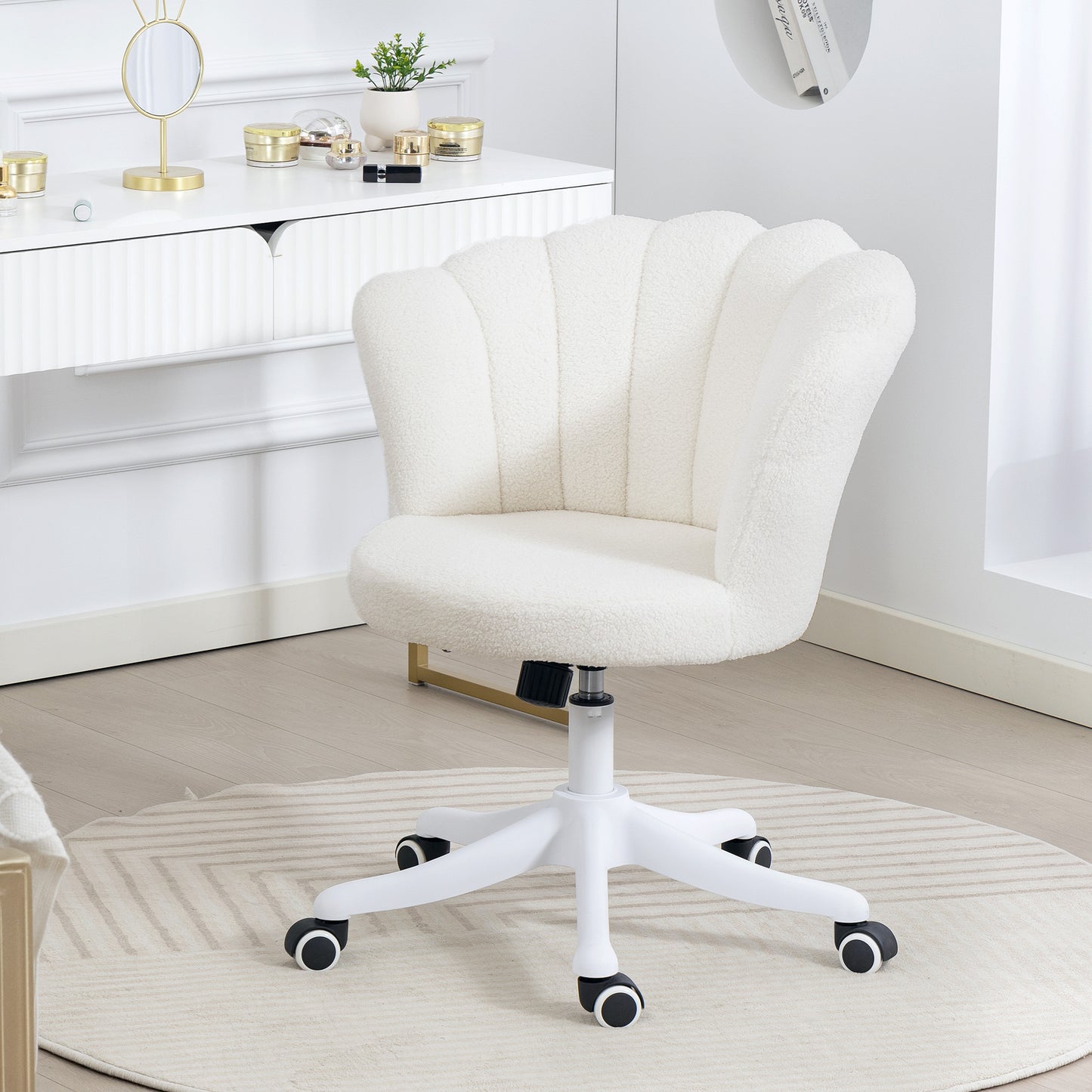 Adjustable Office Chair with Armrests, Cream White