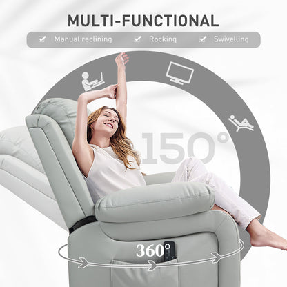 PU Leather Massage Recliner Chair with Swivel Base, Light Grey