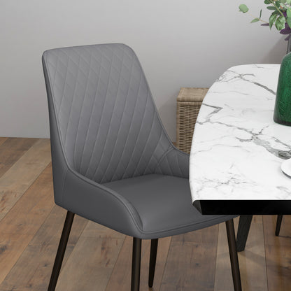 PU Leather Dining Chairs with Diamond Tufting and Metal Legs, Grey (Set of 4)