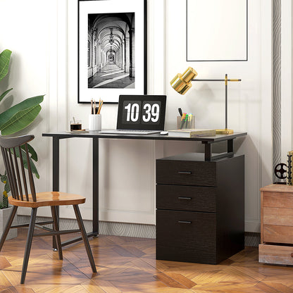 47" Computer Desk with Reversible 3-Drawer Cabinet, Black