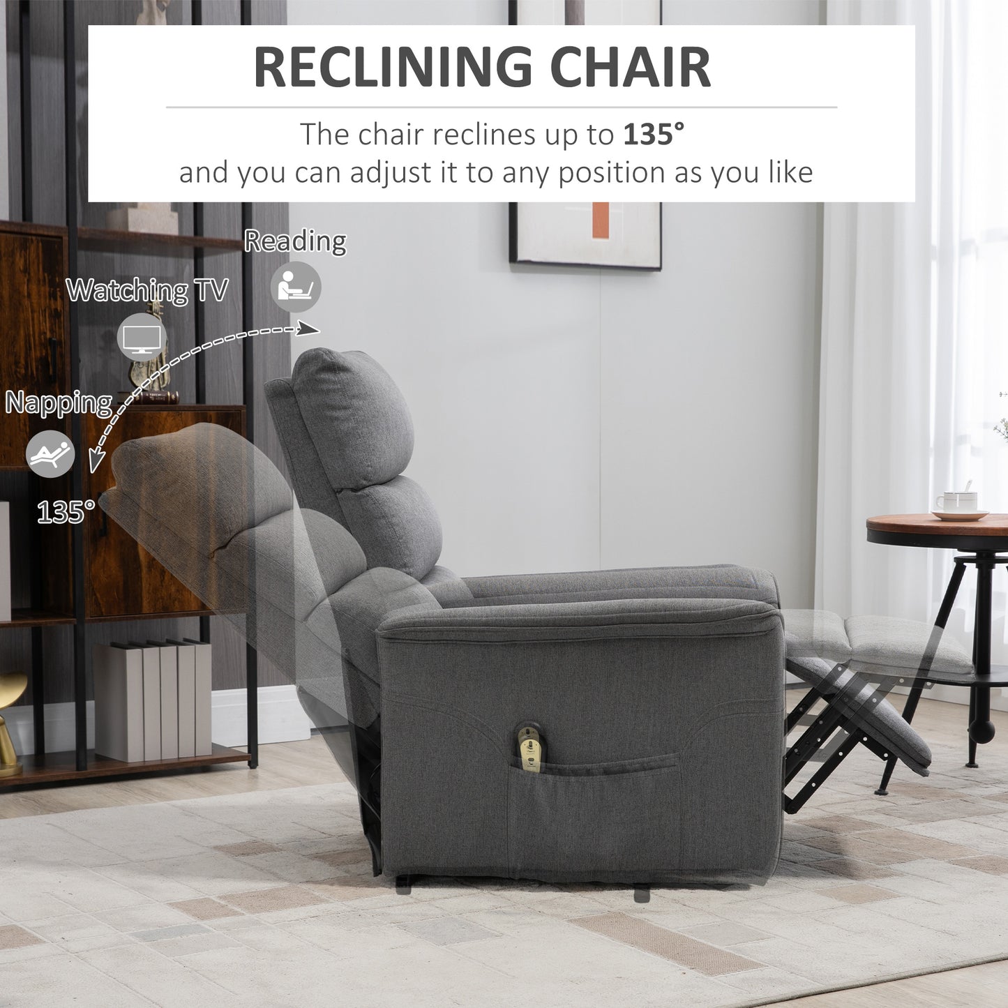 Power Lift Recliner Chair with Remote Control, Dark Grey