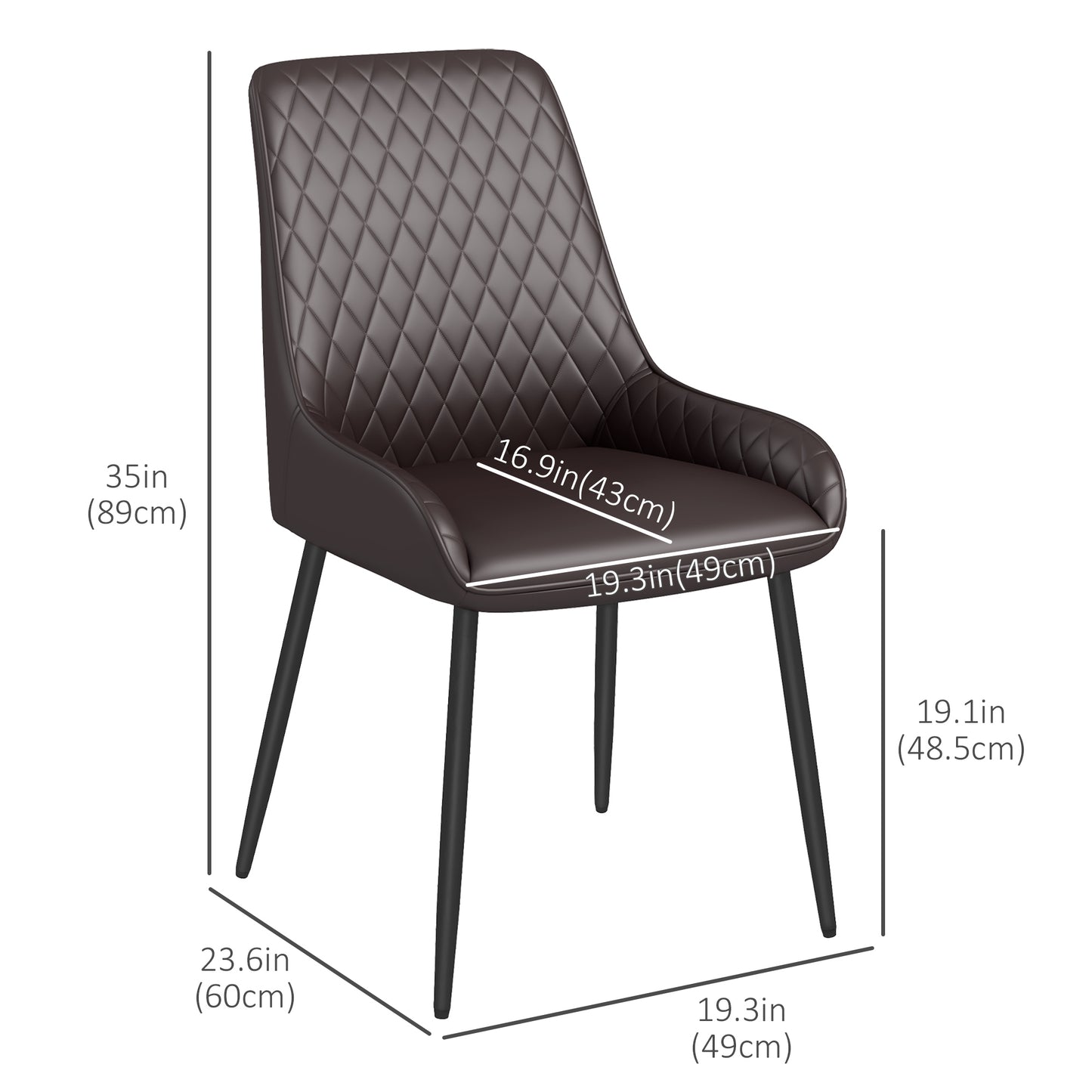 PU Leather Dining Chairs with Diamond Tufting and Metal Legs, Brown (Set of 4)