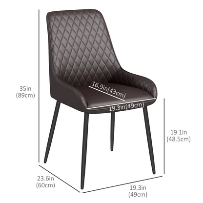PU Leather Dining Chairs with Diamond Tufting and Metal Legs, Brown (Set of 4)