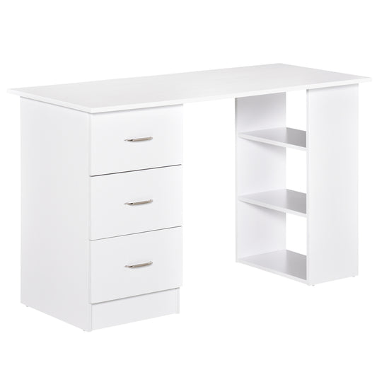 47" Computer Desk with Shelves and Reversible Drawers, White