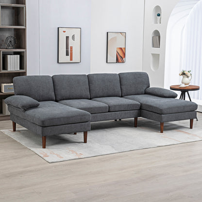 U-Shaped Sectional Sofa with Double Chaise Lounge, Dark Grey