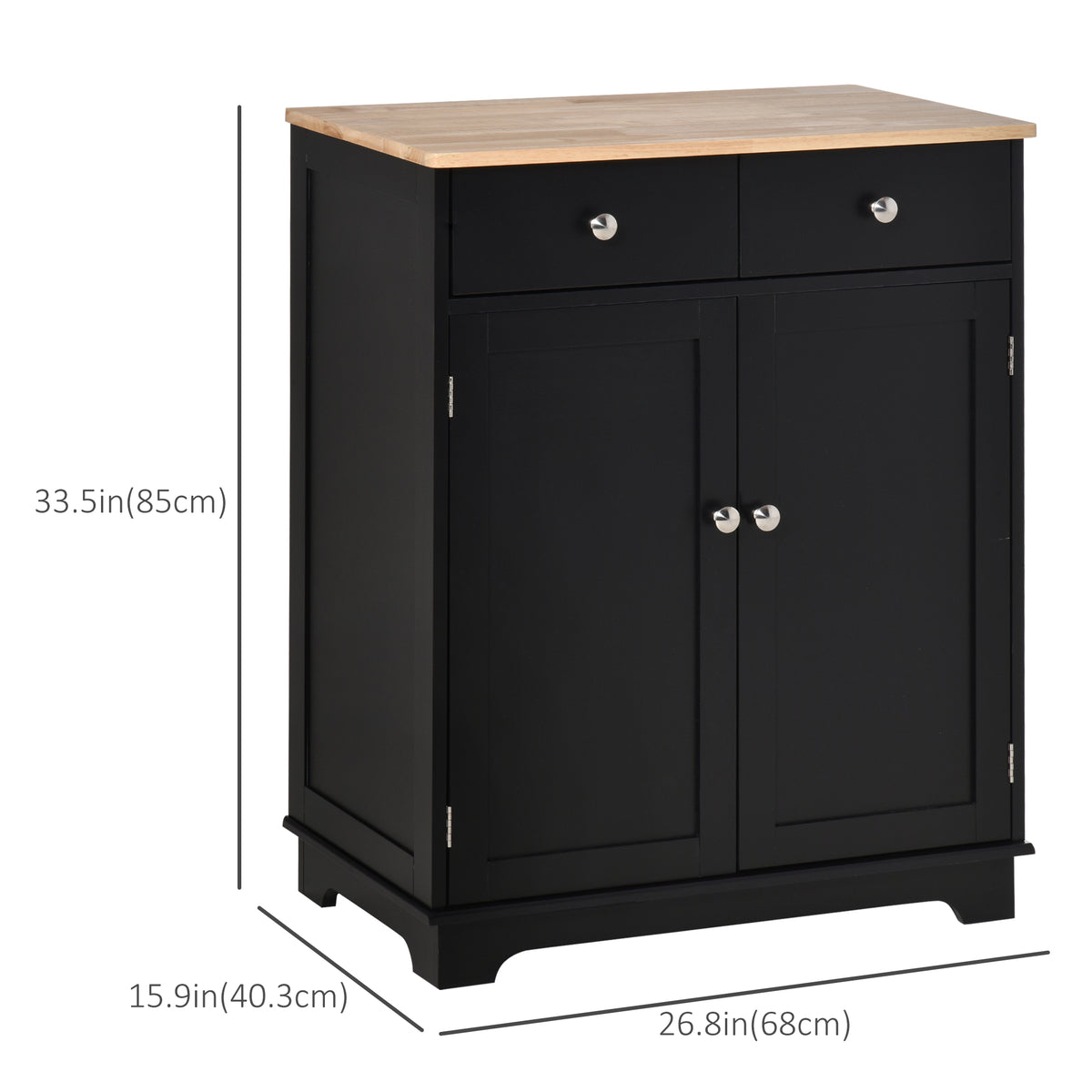 27" Sideboard Buffet Cabinet with Rubberwood Top, Black