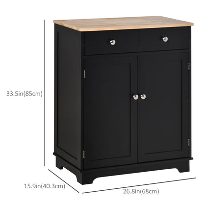 27" Sideboard Buffet Cabinet with Rubberwood Top, Black