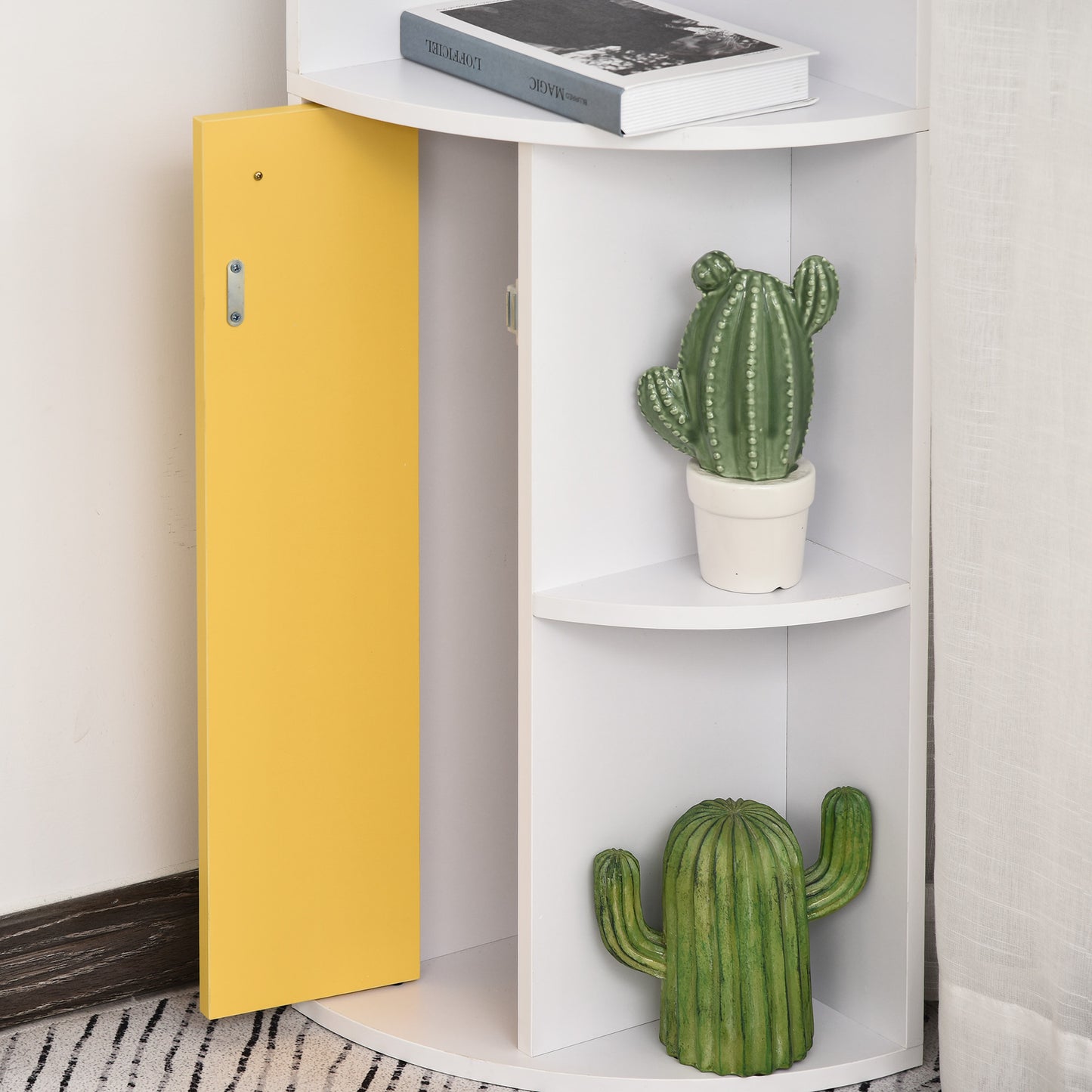 5-Tier Corner Bookcase with Cabinet, White
