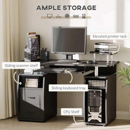 Computer Desk with Keyboard Tray and Storage Drawers, Home Office Workstation, Black