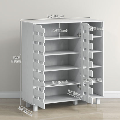 21 Pair Shoe Storage Cabinet with Double Doors and Open Shelves, White