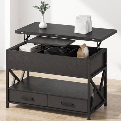 Modern Lift-Top Coffee Table with Storage, Distressed Black